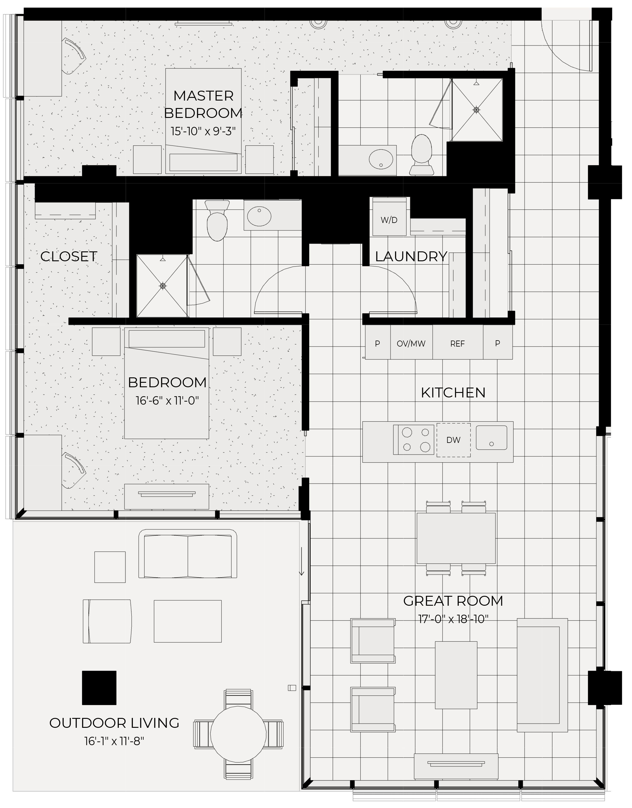 Floor plan for 2 beds, 2 baths, 1352 sqft